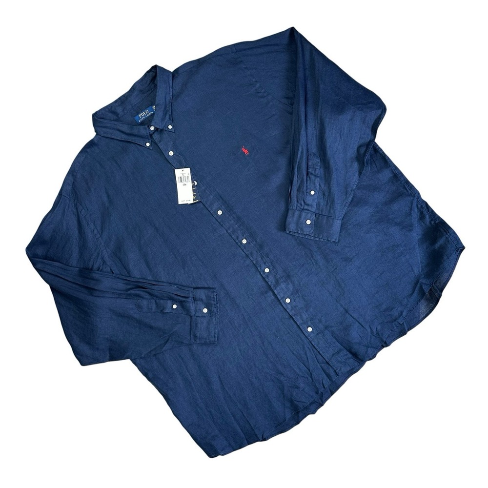 NWT Polo Ralph Lauren Linen Long Sleeve Button Down Shirt Big Tall Men 4XB Blue